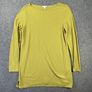 J Jill Sweater Womens Medium Yellow Textured Knit Long Sleeve Pullover Tunic